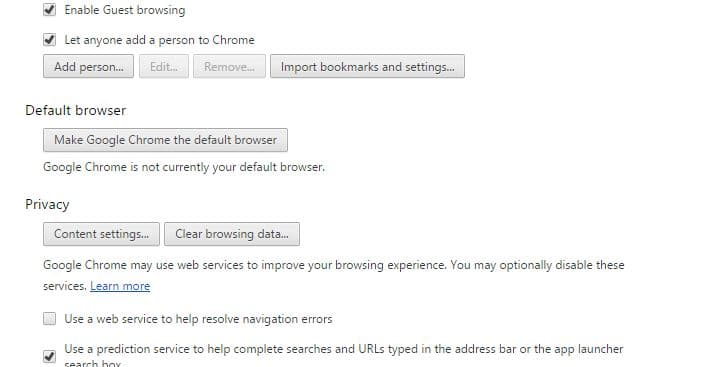 Google chrome setting option