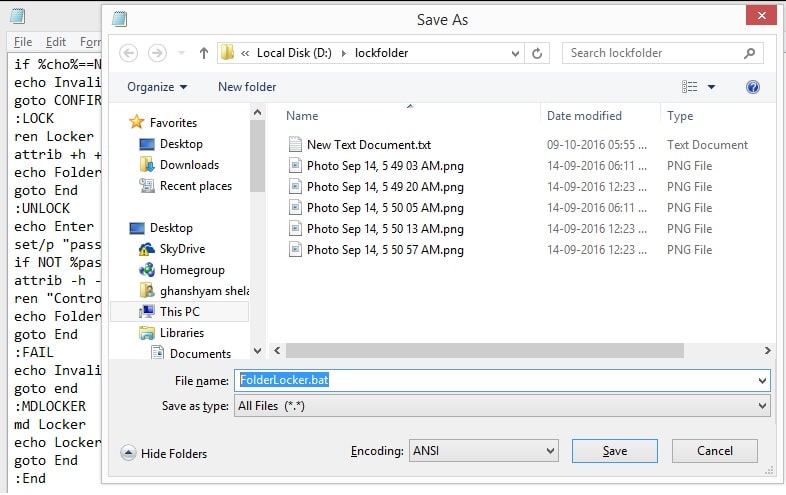 Folder Locker file in lock folder
