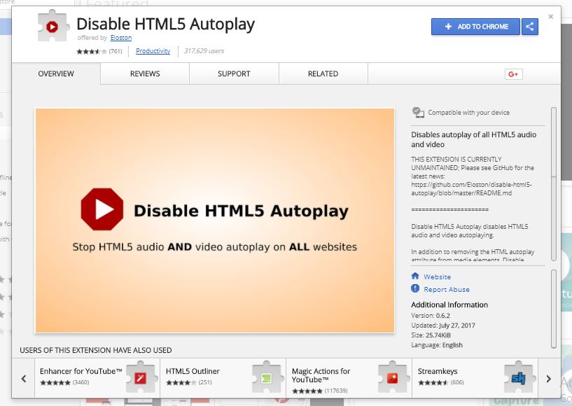 1 Disable HTML 5 Autoplay video on browser chrome