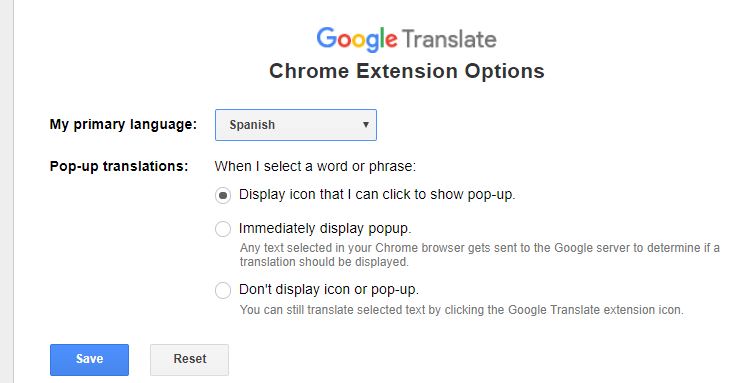 2 Change Google Translation change language option