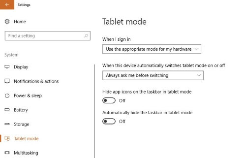 2 Tablet Mode on windows 10
