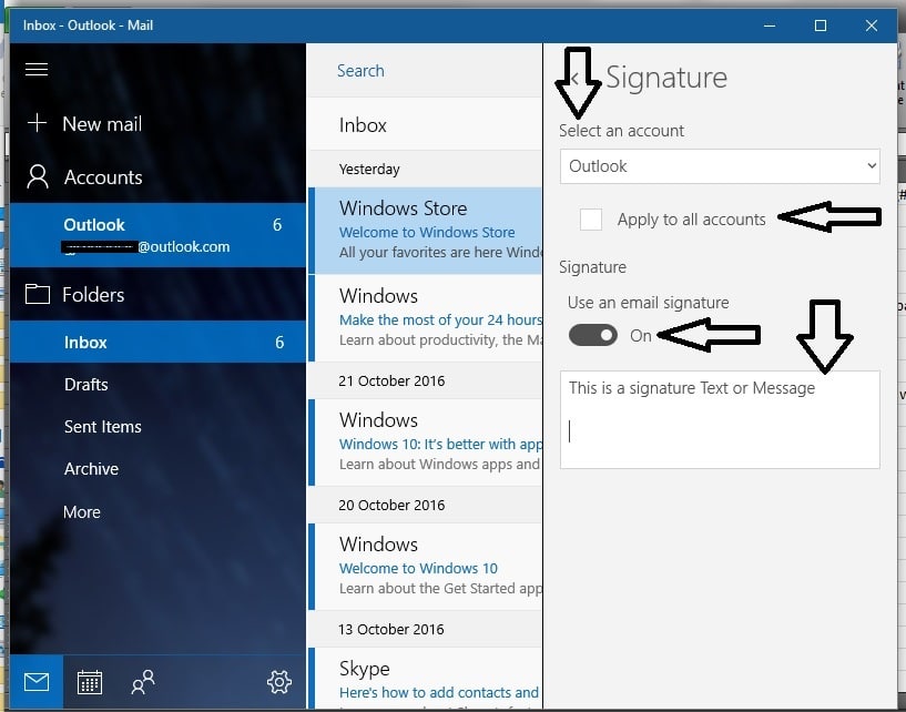 6 Add Email Signature in windows 10 Set text signature in mail