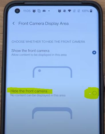 Hide the front camera to no content can be displayed in this area